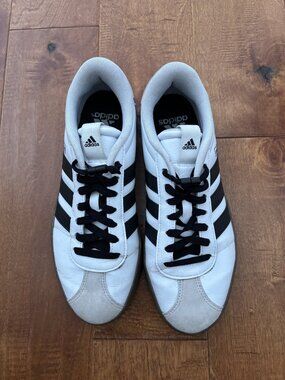 Adidas VL Court White Black Stripe Gum Sole Sneakers, Size 9